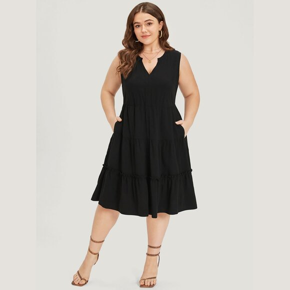 NWT BloomChic Black Supersoft Essentials Notched Ruffle Layered Sleeveless Dress - Picture 1 of 5
